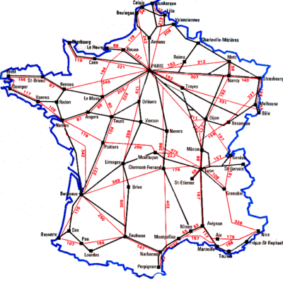 France Map of Train Distances