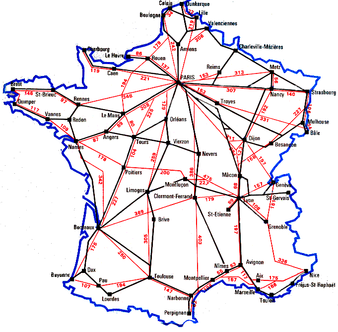 France Map of Train Distances