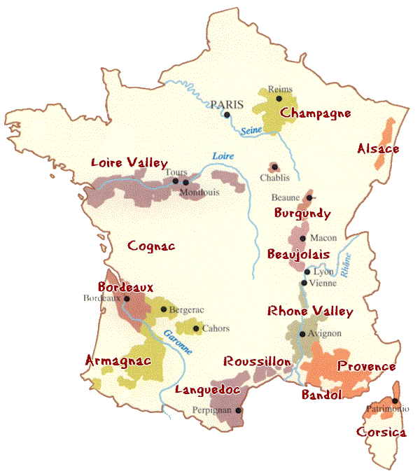 Wine Regions on France of France